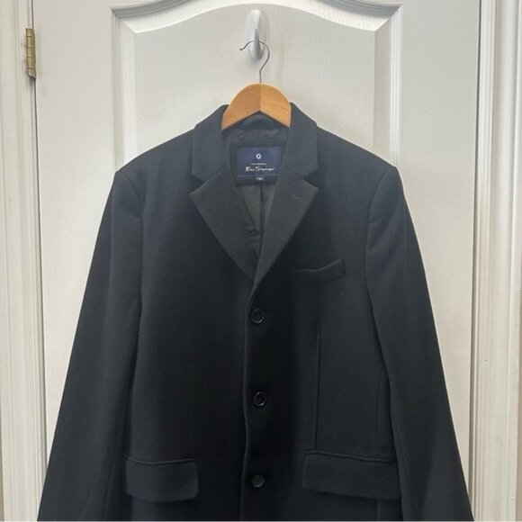 Ben Sherman Men's Coat Wool Blend Tailored Overcoat Topper Black Size Medium - Picture 5 of 16